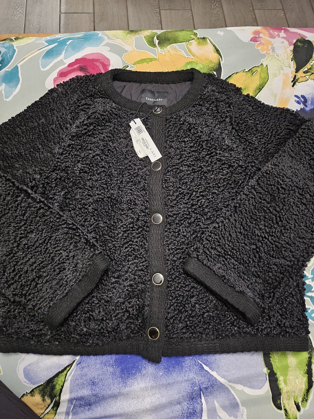 Sanctuary Black Sherpa Button-Front Jacket